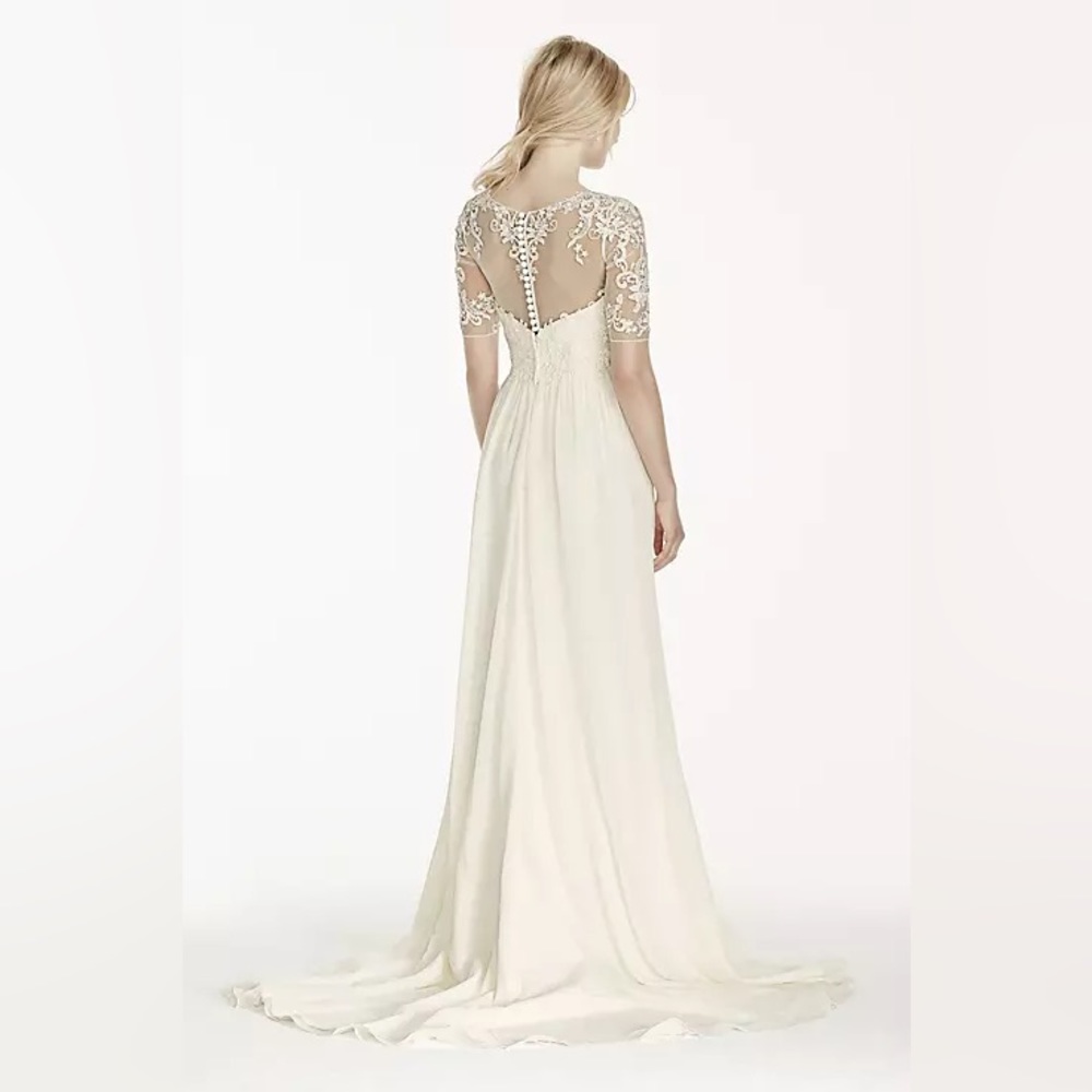 David’s Bridal ivory wedding dress with illusion lace sleeves NWT size 12